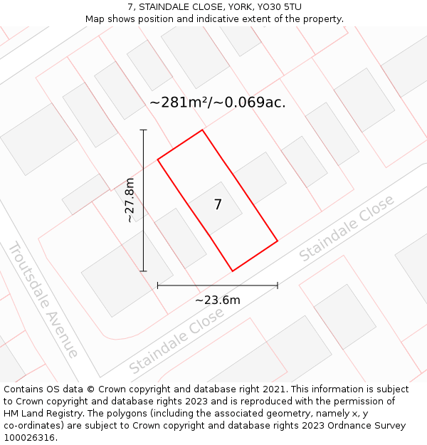 7, STAINDALE CLOSE, YORK, YO30 5TU: Plot and title map