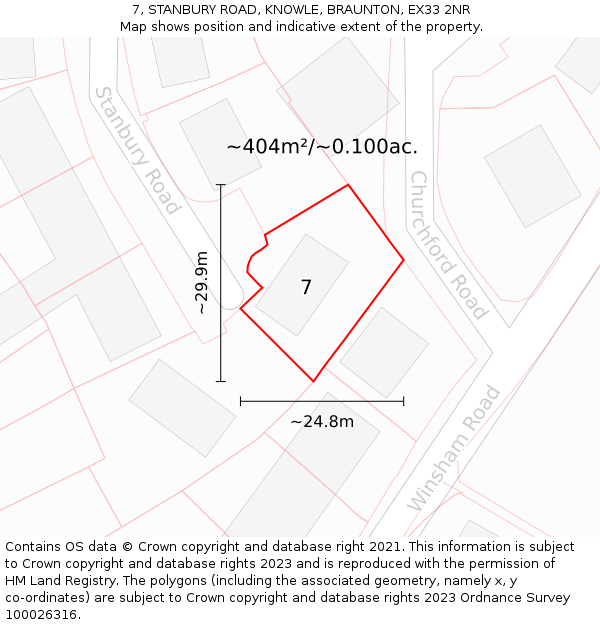 7, STANBURY ROAD, KNOWLE, BRAUNTON, EX33 2NR: Plot and title map