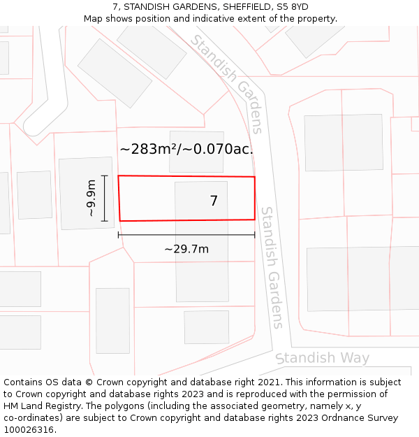 7, STANDISH GARDENS, SHEFFIELD, S5 8YD: Plot and title map