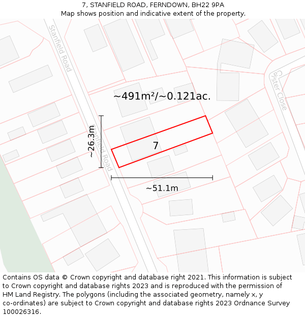 7, STANFIELD ROAD, FERNDOWN, BH22 9PA: Plot and title map