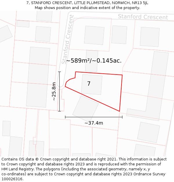 7, STANFORD CRESCENT, LITTLE PLUMSTEAD, NORWICH, NR13 5JL: Plot and title map