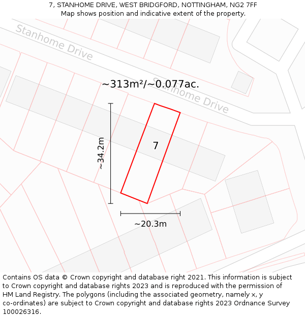 7, STANHOME DRIVE, WEST BRIDGFORD, NOTTINGHAM, NG2 7FF: Plot and title map