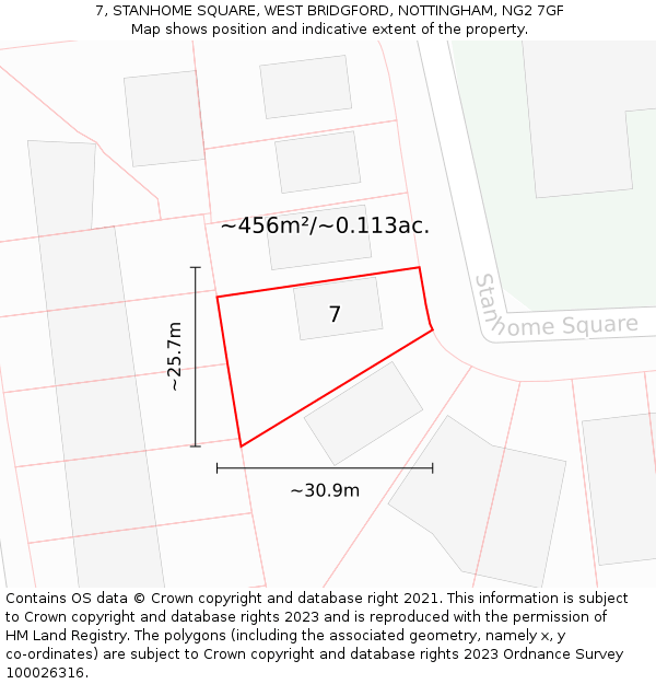 7, STANHOME SQUARE, WEST BRIDGFORD, NOTTINGHAM, NG2 7GF: Plot and title map