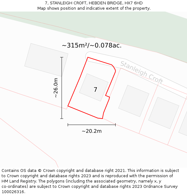 7, STANLEIGH CROFT, HEBDEN BRIDGE, HX7 6HD: Plot and title map