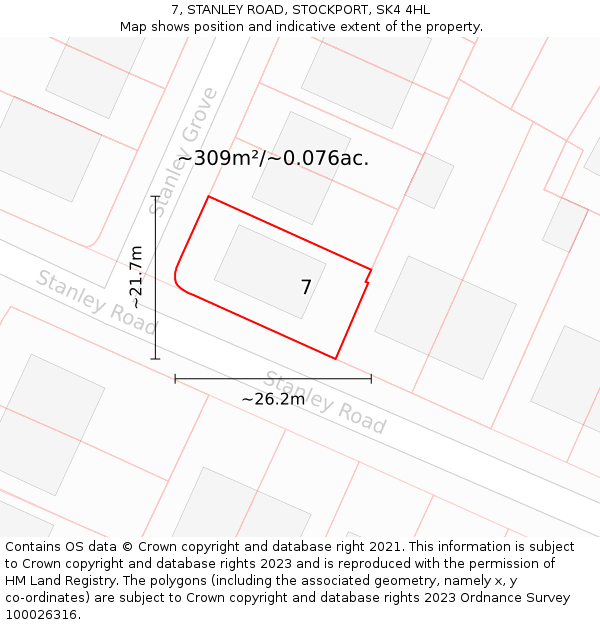 7, STANLEY ROAD, STOCKPORT, SK4 4HL: Plot and title map