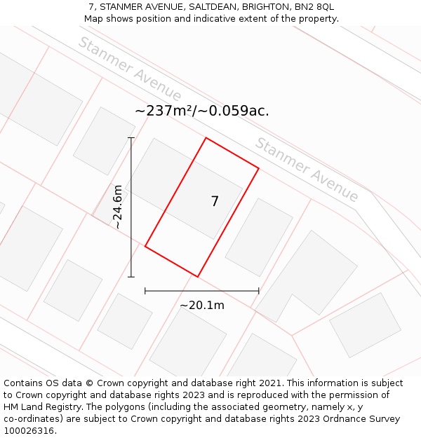 7, STANMER AVENUE, SALTDEAN, BRIGHTON, BN2 8QL: Plot and title map