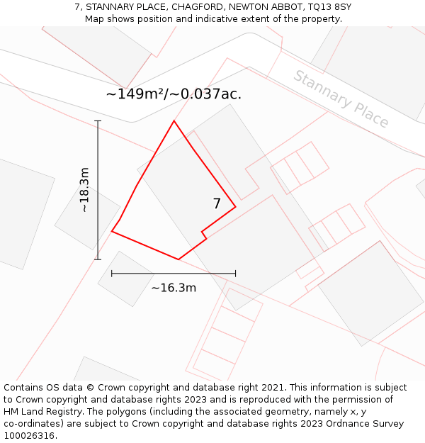 7, STANNARY PLACE, CHAGFORD, NEWTON ABBOT, TQ13 8SY: Plot and title map