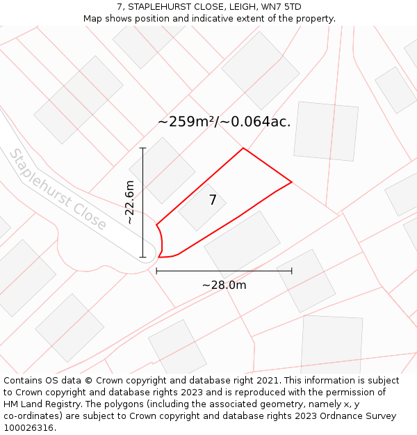 7, STAPLEHURST CLOSE, LEIGH, WN7 5TD: Plot and title map