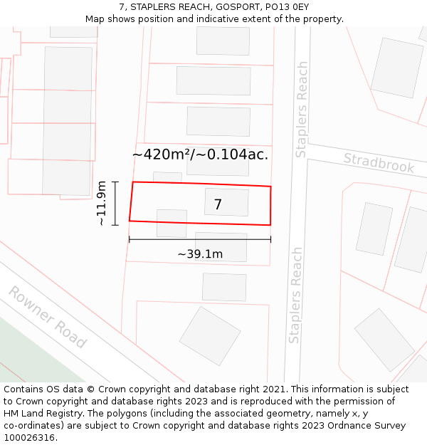 7, STAPLERS REACH, GOSPORT, PO13 0EY: Plot and title map