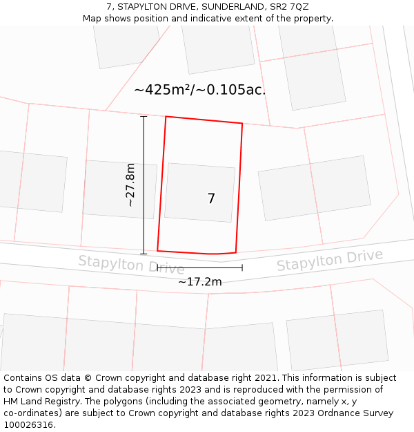 7, STAPYLTON DRIVE, SUNDERLAND, SR2 7QZ: Plot and title map