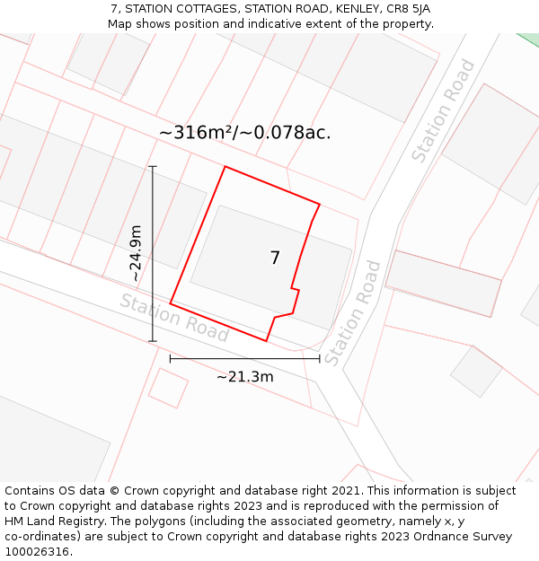 7, STATION COTTAGES, STATION ROAD, KENLEY, CR8 5JA: Plot and title map