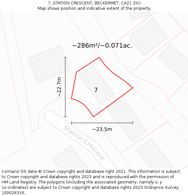 7, STATION CRESCENT, BECKERMET, CA21 2YU: Plot and title map