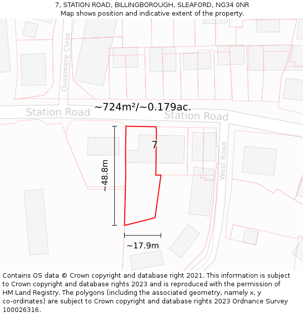 7, STATION ROAD, BILLINGBOROUGH, SLEAFORD, NG34 0NR: Plot and title map