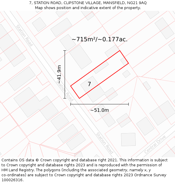 7, STATION ROAD, CLIPSTONE VILLAGE, MANSFIELD, NG21 9AQ: Plot and title map