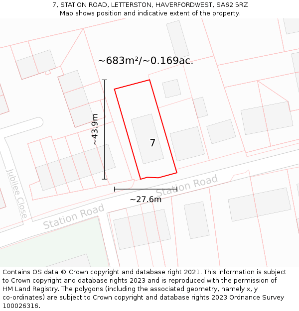 7, STATION ROAD, LETTERSTON, HAVERFORDWEST, SA62 5RZ: Plot and title map