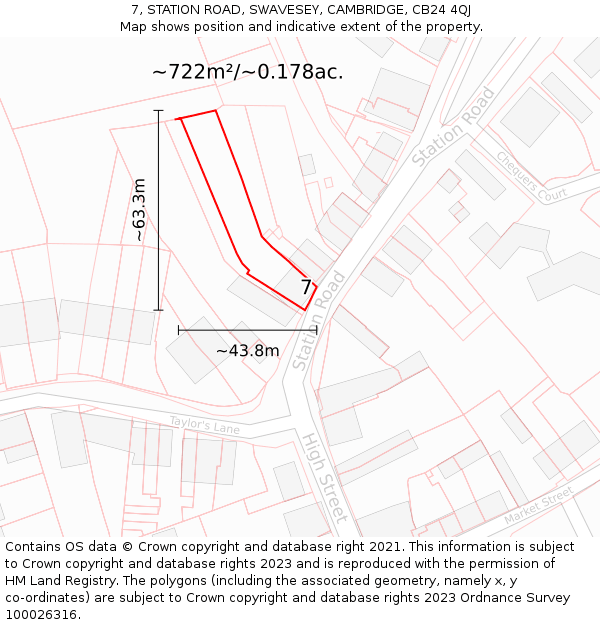 7, STATION ROAD, SWAVESEY, CAMBRIDGE, CB24 4QJ: Plot and title map