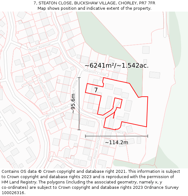 7, STEATON CLOSE, BUCKSHAW VILLAGE, CHORLEY, PR7 7FR: Plot and title map