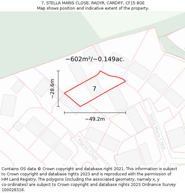 7, STELLA MARIS CLOSE, RADYR, CARDIFF, CF15 8GE: Plot and title map