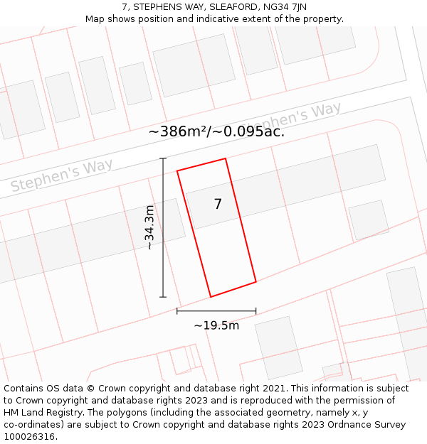 7, STEPHENS WAY, SLEAFORD, NG34 7JN: Plot and title map