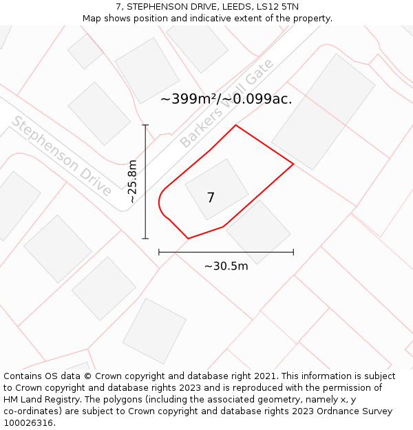 7, STEPHENSON DRIVE, LEEDS, LS12 5TN: Plot and title map