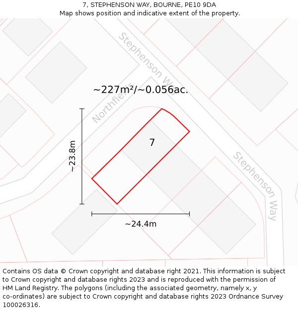 7, STEPHENSON WAY, BOURNE, PE10 9DA: Plot and title map