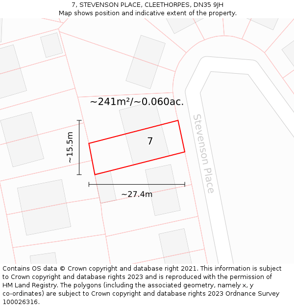 7, STEVENSON PLACE, CLEETHORPES, DN35 9JH: Plot and title map