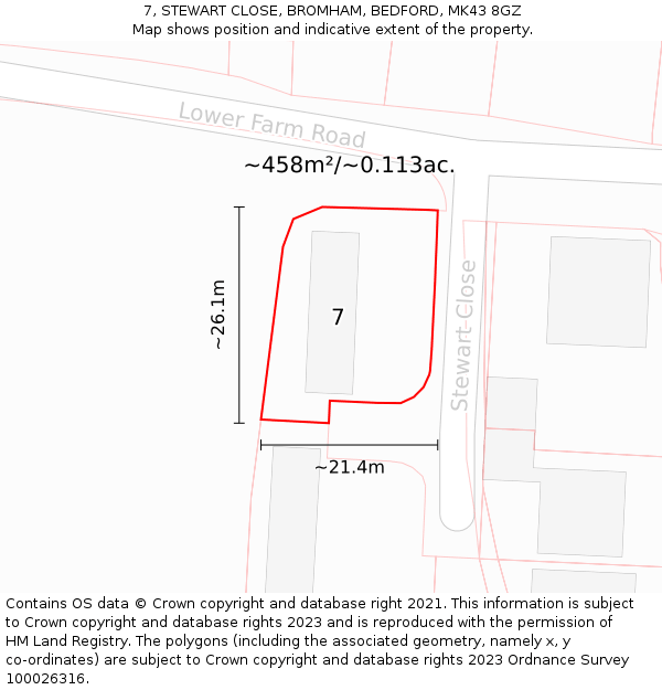 7, STEWART CLOSE, BROMHAM, BEDFORD, MK43 8GZ: Plot and title map