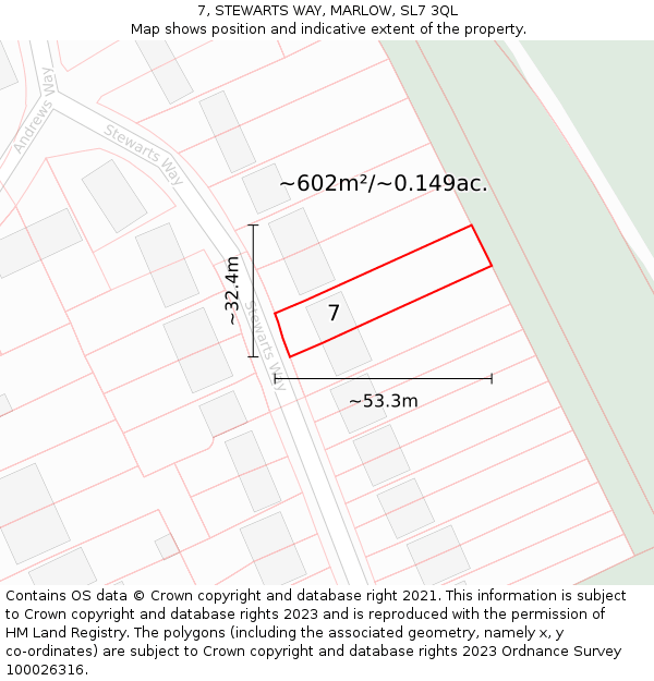 7, STEWARTS WAY, MARLOW, SL7 3QL: Plot and title map