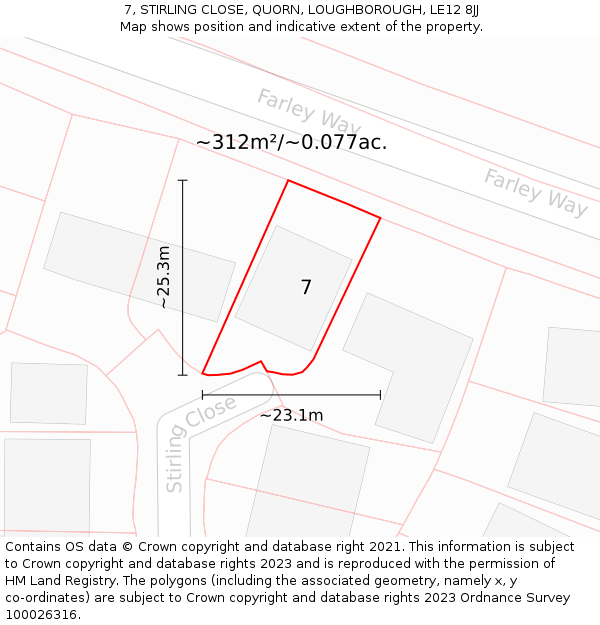 7, STIRLING CLOSE, QUORN, LOUGHBOROUGH, LE12 8JJ: Plot and title map