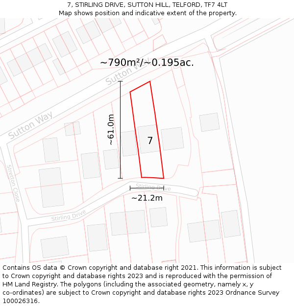 7, STIRLING DRIVE, SUTTON HILL, TELFORD, TF7 4LT: Plot and title map