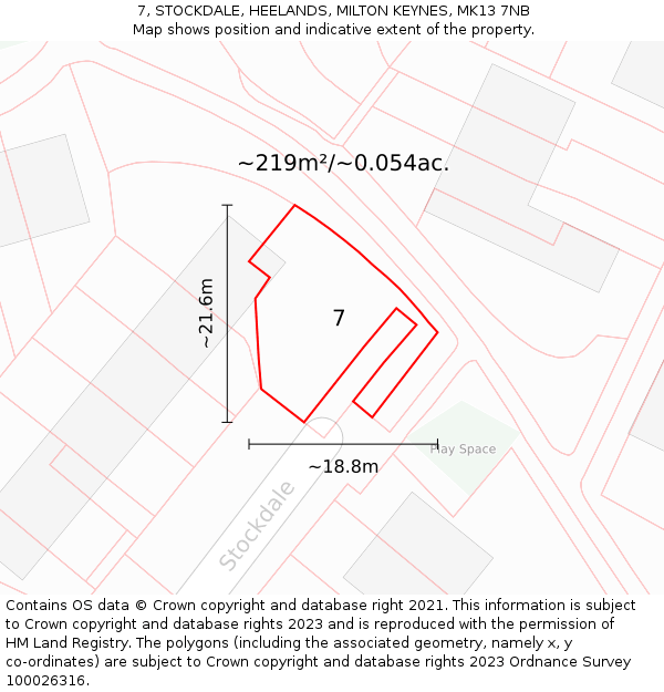 7, STOCKDALE, HEELANDS, MILTON KEYNES, MK13 7NB: Plot and title map