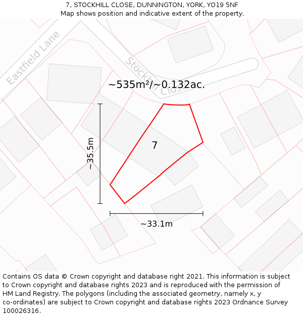 7, STOCKHILL CLOSE, DUNNINGTON, YORK, YO19 5NF: Plot and title map