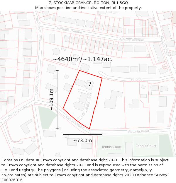 7, STOCKMAR GRANGE, BOLTON, BL1 5GQ: Plot and title map