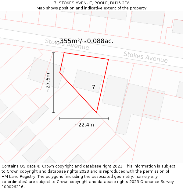 7, STOKES AVENUE, POOLE, BH15 2EA: Plot and title map