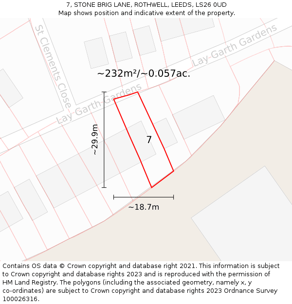 7, STONE BRIG LANE, ROTHWELL, LEEDS, LS26 0UD: Plot and title map