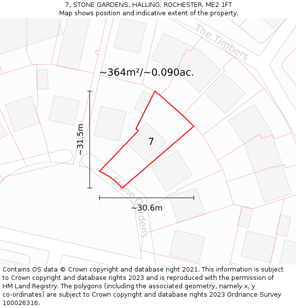 7, STONE GARDENS, HALLING, ROCHESTER, ME2 1FT: Plot and title map