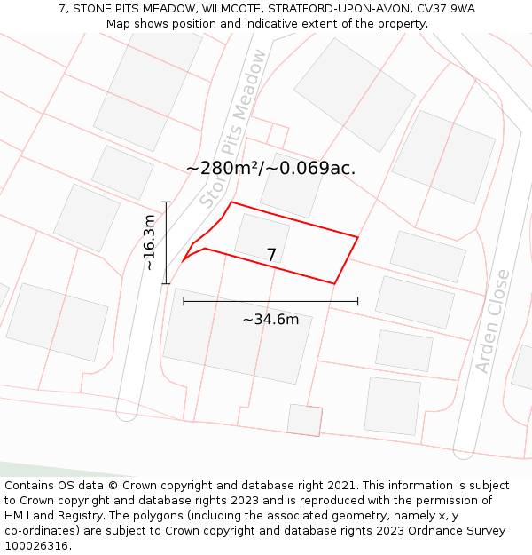 7, STONE PITS MEADOW, WILMCOTE, STRATFORD-UPON-AVON, CV37 9WA: Plot and title map