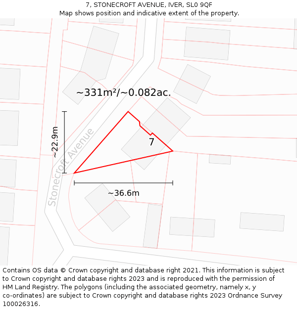 7, STONECROFT AVENUE, IVER, SL0 9QF: Plot and title map