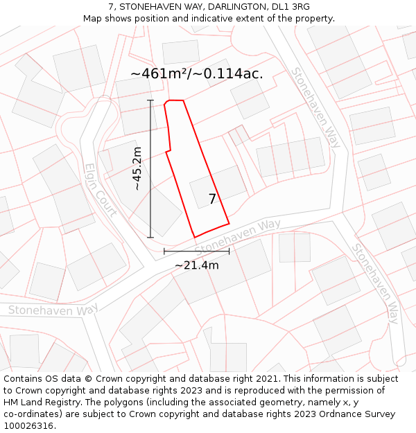 7, STONEHAVEN WAY, DARLINGTON, DL1 3RG: Plot and title map