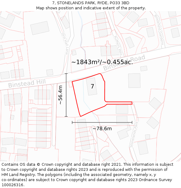 7, STONELANDS PARK, RYDE, PO33 3BD: Plot and title map