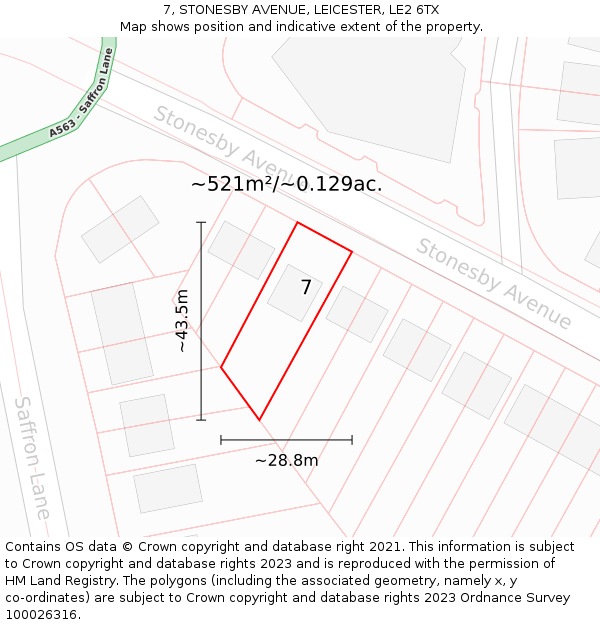 7, STONESBY AVENUE, LEICESTER, LE2 6TX: Plot and title map