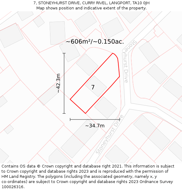 7, STONEYHURST DRIVE, CURRY RIVEL, LANGPORT, TA10 0JH: Plot and title map