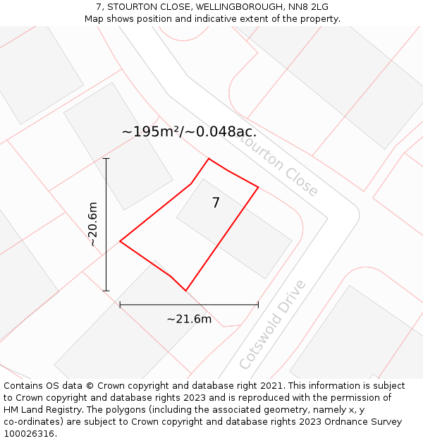 7, STOURTON CLOSE, WELLINGBOROUGH, NN8 2LG: Plot and title map