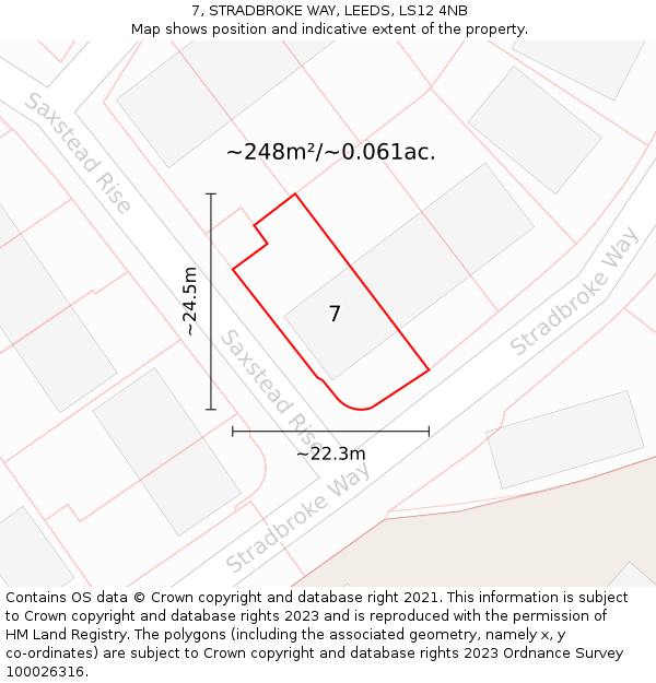 7, STRADBROKE WAY, LEEDS, LS12 4NB: Plot and title map