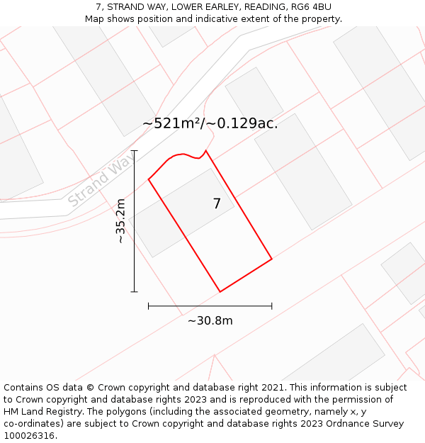 7, STRAND WAY, LOWER EARLEY, READING, RG6 4BU: Plot and title map