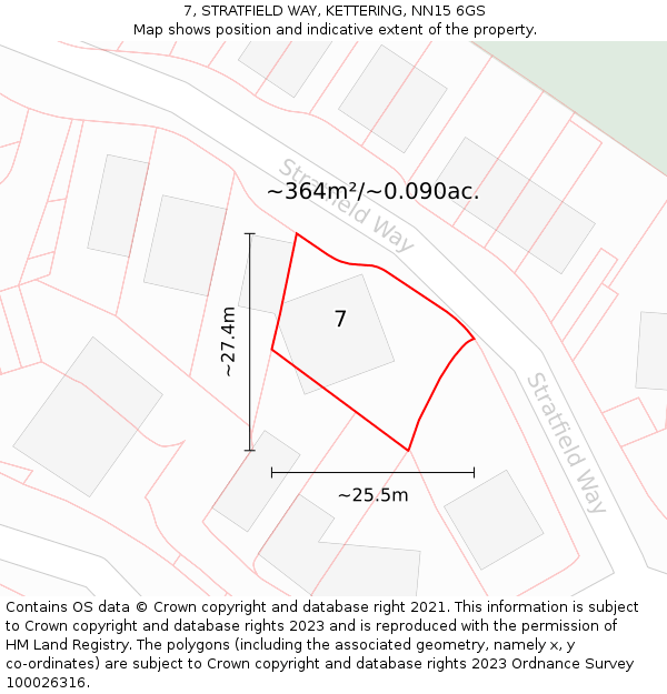 7, STRATFIELD WAY, KETTERING, NN15 6GS: Plot and title map