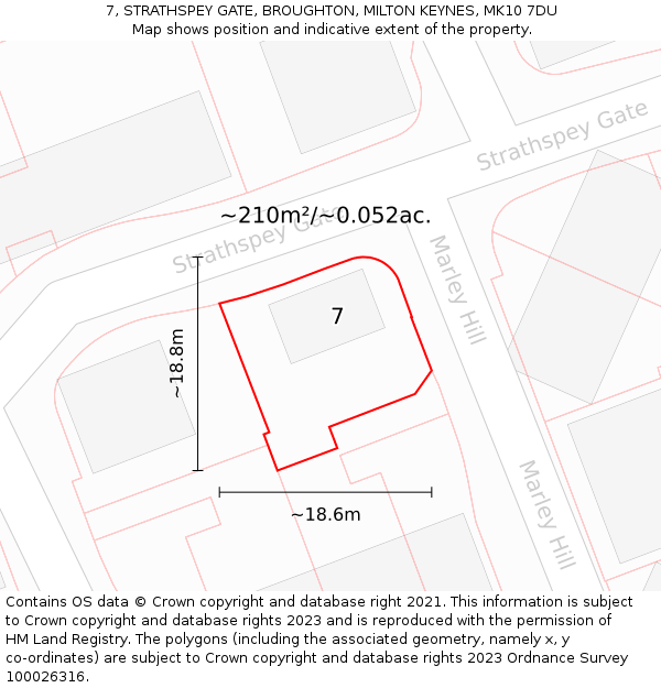 7, STRATHSPEY GATE, BROUGHTON, MILTON KEYNES, MK10 7DU: Plot and title map