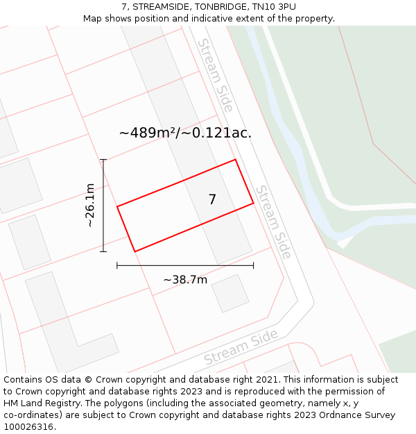 7, STREAMSIDE, TONBRIDGE, TN10 3PU: Plot and title map