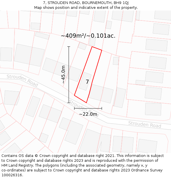 7, STROUDEN ROAD, BOURNEMOUTH, BH9 1QJ: Plot and title map