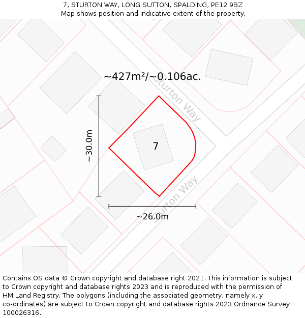 7, STURTON WAY, LONG SUTTON, SPALDING, PE12 9BZ: Plot and title map